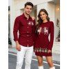 Christmas Couple Outfit Elk Snowflake Christmas Tree Print Bodycon Mini Sweater Dress and Long Sleeve Shirt Set - Rouge Vineux S | US 4