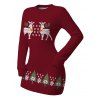 Christmas Couple Outfit Elk Snowflake Christmas Tree Print Bodycon Mini Sweater Dress and Long Sleeve Shirt Set - Rouge Vineux S | US 4