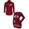 Christmas Couple Outfit Elk Snowflake Christmas Tree Print Bodycon Mini Sweater Dress and Long Sleeve Shirt Set - Rouge Vineux S | US 4