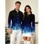 Christmas Couple Outfit Ombre Galaxy Snowflake Print Bodycon Mini Sweater Dress and Long Sleeve Shirt Set - Noir S | US 4