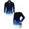 Christmas Couple Outfit Ombre Galaxy Snowflake Print Bodycon Mini Sweater Dress and Long Sleeve Shirt Set - Noir S | US 4