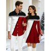 Ethnic Couple Outfit Colorblock Geometric Print Bell Sleeve A Line Mini Sweater Dress and Long Sleeve Shirt Set - multicolor A S | US 4