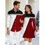 Ethnic Couple Outfit Colorblock Geometric Print Bell Sleeve A Line Mini Sweater Dress and Long Sleeve Shirt Set - multicolor A S | US 4