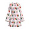 Christmas Couple Outfit String Lights Print Bell Sleeve A Line Mini Sweater Dress and Long Sleeve Shirt Set - Rose S | US 4