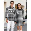 Christmas Couple Outfit Vintage Plaid Elk Christmas Tree Print Bell Sleeve A Line Mini Sweater Dress and Long Sleeve Shirt Set - Noir S | US 4