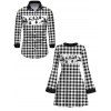 Christmas Couple Outfit Vintage Plaid Elk Christmas Tree Print Bell Sleeve A Line Mini Sweater Dress and Long Sleeve Shirt Set - Noir S | US 4