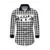 Christmas Couple Outfit Vintage Plaid Elk Christmas Tree Print Bell Sleeve A Line Mini Sweater Dress and Long Sleeve Shirt Set - Noir S | US 4