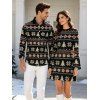 Christmas Couple Outfit Fair Isle Jacquard Christmas Tree Snowflake Print Bell Sleeve A Line Mini Sweater Dress and Long Sleeve Shirt Set - Noir S | US 4