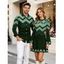 Ethnic Christmas Couple Outfit Vintage Nordic Fair Isle Jacquard Zig Zag Print Bell Sleeve Sweater Dress and Long Sleeve Shirt Set - Vert profond S | US 4