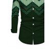 Ethnic Christmas Couple Outfit Vintage Nordic Fair Isle Jacquard Zig Zag Print Bell Sleeve Sweater Dress and Long Sleeve Shirt Set - Vert profond S | US 4