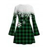 Christmas Couple Outfit Colorblock Plaid Snowflake Print Bell Sleeve A Line Mini Sweater Dress and Long Sleeve Shirt Set - Vert profond S | US 4