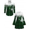 Christmas Couple Outfit Colorblock Plaid Snowflake Print Bell Sleeve A Line Mini Sweater Dress and Long Sleeve Shirt Set - Vert profond S | US 4