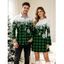 Christmas Couple Outfit Colorblock Plaid Snowflake Print Bell Sleeve A Line Mini Sweater Dress and Long Sleeve Shirt Set - Vert profond S | US 4