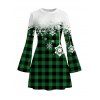 Christmas Couple Outfit Colorblock Plaid Snowflake Print Bell Sleeve A Line Mini Sweater Dress and Long Sleeve Shirt Set - Vert profond S | US 4