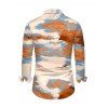 Vacation Couple Outfit Tie Dye Print Turn Down Collar Ruched Bodycon Shirt Dress and Long Sleeve Shirt Set - multicolor S | US 4