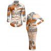 Vacation Couple Outfit Tie Dye Print Turn Down Collar Ruched Bodycon Shirt Dress and Long Sleeve Shirt Set - multicolor S | US 4