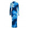 Vacation Couple Outfit Ombre Palm Leaf Print Turn Down Collar Ruched Bodycon Shirt Dress and Long Sleeve Shirt Set - Bleu S | US 4