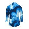 Vacation Couple Outfit Ombre Palm Leaf Print Turn Down Collar Ruched Bodycon Shirt Dress and Long Sleeve Shirt Set - Bleu S | US 4