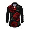 Vacation Couple Outfit Rose Floral Leaf Print Skew Neck Mesh Panel Bodycon Dress Long Sleeve Shirt Set - Noir S | US 4