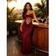 Elegant Party Dress See Thru Lace Panel Ruched Bust Bodycon Maxi Dress - Rouge Vineux L | US 8-10