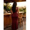 Elegant Party Dress See Thru Lace Panel Ruched Bust Bodycon Maxi Dress - Rouge Vineux L | US 8-10