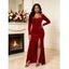 Elegant Party Dress Velvet Twist Ruched Sweetheart Neck Long Sleeve Slit Evening Dress - Vert Foncé S | US 4