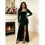 Elegant Party Dress Velvet Twist Ruched Sweetheart Neck Long Sleeve Slit Evening Dress - Vert Foncé S | US 4