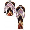 Vintage Couple Outfit Multicolor Oil Painting Ombre Arrow Print Ruched Turn Down Collar Bodycon Shirt Dress and Long Sleeve Shirt Set - multicolor A S | US 4