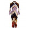 Vintage Couple Outfit Multicolor Oil Painting Ombre Arrow Print Ruched Turn Down Collar Bodycon Shirt Dress and Long Sleeve Shirt Set - multicolor A S | US 4