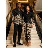 Vintage Couple Outfit Leopard Print Panel Turn Down Collar Ruched Bodycon Shirt Dress and Long Sleeve Shirt Set - Noir S | US 4