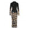 Vintage Couple Outfit Leopard Print Panel Turn Down Collar Ruched Bodycon Shirt Dress and Long Sleeve Shirt Set - Noir S | US 4
