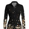 Vintage Couple Outfit Leopard Print Panel Turn Down Collar Ruched Bodycon Shirt Dress and Long Sleeve Shirt Set - Noir S | US 4