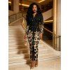 Vintage Couple Outfit Leopard Print Panel Turn Down Collar Ruched Bodycon Shirt Dress and Long Sleeve Shirt Set - Noir S | US 4