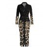 Vintage Couple Outfit Leopard Print Panel Turn Down Collar Ruched Bodycon Shirt Dress and Long Sleeve Shirt Set - Noir S | US 4