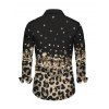 Men's Vintage Shirt Leopard Print Panel Button Up Long Sleeve Shirt - Noir 5XL