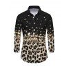 Men's Vintage Shirt Leopard Print Panel Button Up Long Sleeve Shirt - Noir 5XL