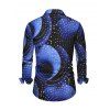 Men's Vacation Shirt Starry Sky Swirl Rhinestone Print Button Up Long Sleeve Shirt - Bleu profond 5XL