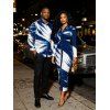 Vintage Couple Outfit Colorblock Abstract Brush Stroke Print Ruched Turn Down Collar Bodycon Shirt Dress and Long Sleeve Shirt Set - Bleu profond S | US 4