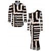 Vacation Couple Outfit Colorblock Tie Dye Striped Print Mesh Skew Neck Mesh Bodycon Dress and Long Sleeve Shirt Set - Noir S | US 4