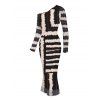 Vacation Couple Outfit Colorblock Tie Dye Striped Print Mesh Skew Neck Mesh Bodycon Dress and Long Sleeve Shirt Set - Noir S | US 4