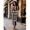 Vacation Couple Outfit Colorblock Tie Dye Striped Print Mesh Skew Neck Mesh Bodycon Dress and Long Sleeve Shirt Set - Noir S | US 4