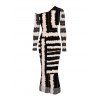 Vacation Couple Outfit Colorblock Tie Dye Striped Print Mesh Skew Neck Mesh Bodycon Dress and Long Sleeve Shirt Set - Noir S | US 4