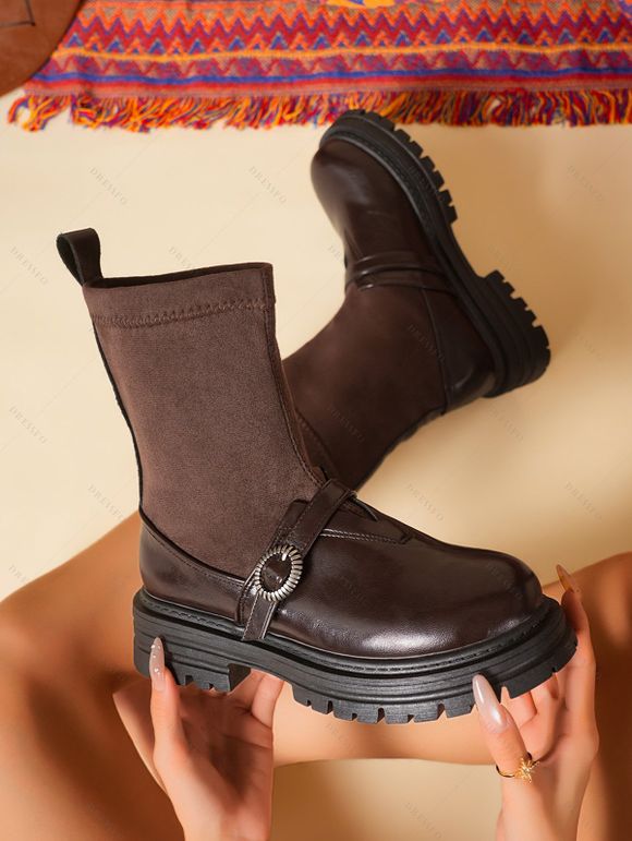 Retro and Chunky Soles For Height  Versatile Autumn Boots - Café profond EU 38