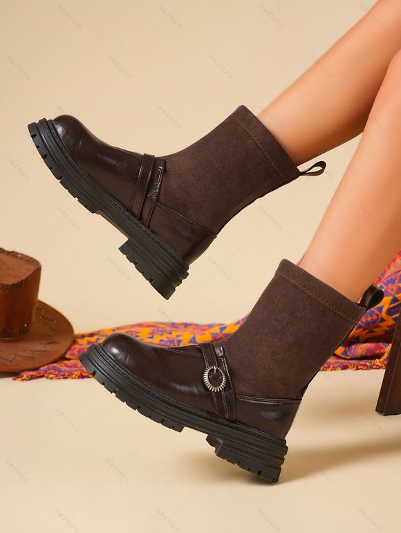 Retro and Chunky Soles For Height  Versatile Autumn Boots - Café profond EU 38
