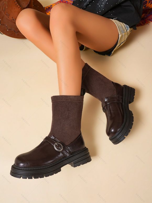 Retro and Chunky Soles For Height  Versatile Autumn Boots - Café profond EU 38