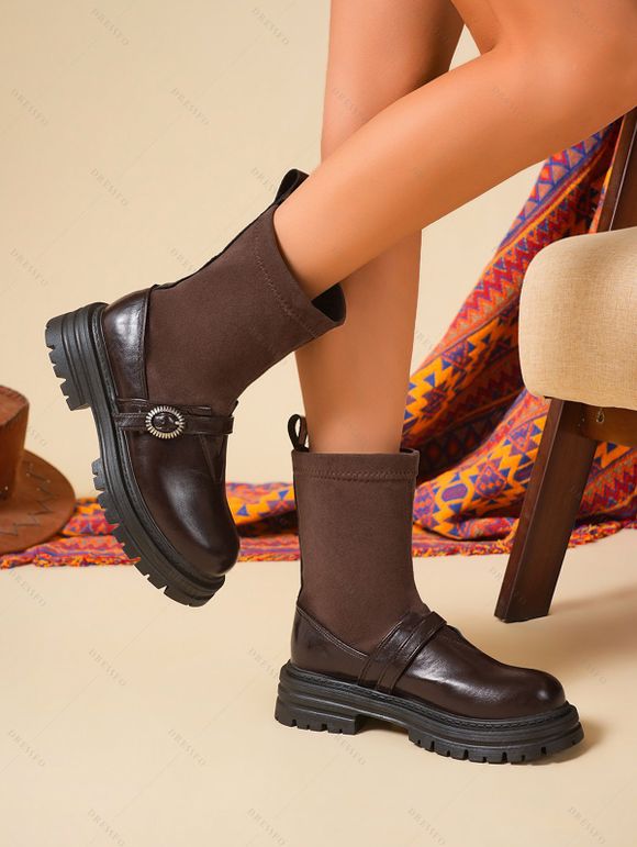 Retro and Chunky Soles For Height  Versatile Autumn Boots - Café profond EU 38