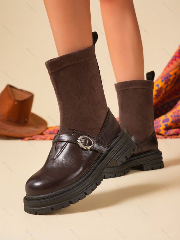 Retro and Chunky Soles For Height  Versatile Autumn Boots - Café profond EU 38