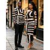 Vacation Couple Outfit Colorblock Tie Dye Striped Print Mesh Skew Neck Mesh Bodycon Dress and Long Sleeve Shirt Set - BLACK S | US 4
