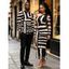 Vacation Couple Outfit Colorblock Tie Dye Striped Print Mesh Skew Neck Mesh Bodycon Dress and Long Sleeve Shirt Set - BLACK S | US 4
