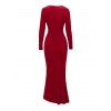 Elegant Party Dress Velvet Twist Ruched Sweetheart Neck Long Sleeve Slit Evening Dress - Rouge L | US 8-10